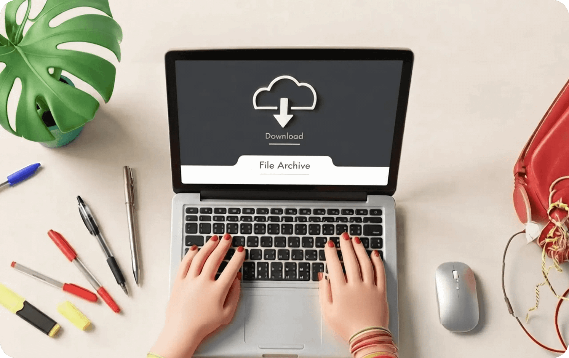 computer con schermata che mostra icona di download